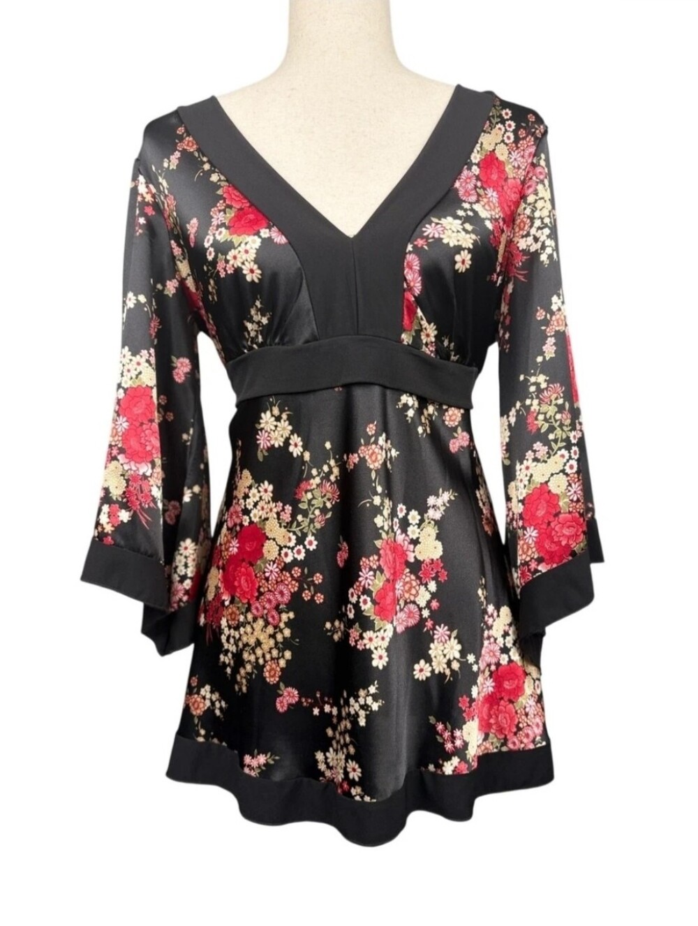 Womens Floral Kimono Sleeve Blouse